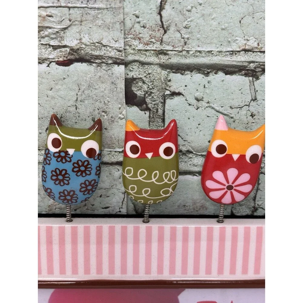 Demdaco Nat & Jules Girls Striped Pink White Ceramic Picture Frame Owls 4 X6”